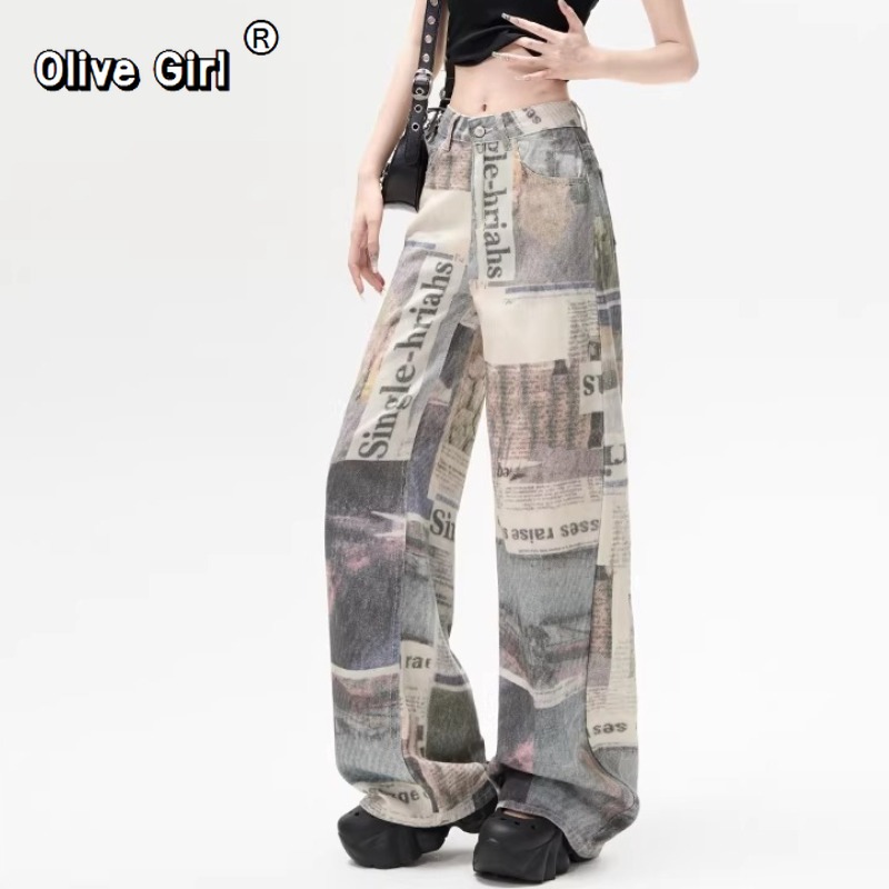 Mom Jean High Rise - Olivegirl Dames Denim Broek Print Grunge