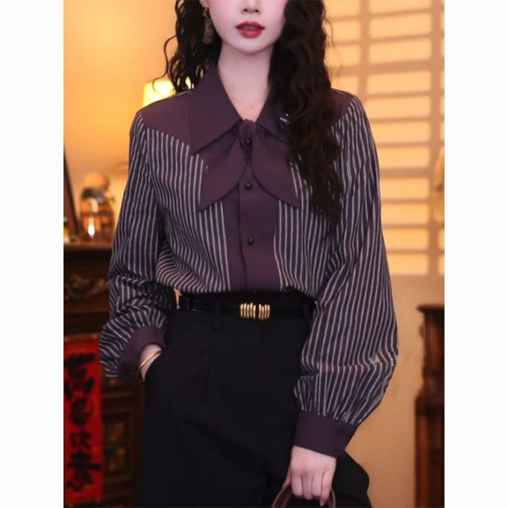 Vintage Fashion Hong Kong - Casual gestreept damesshirt met lange mouwen,