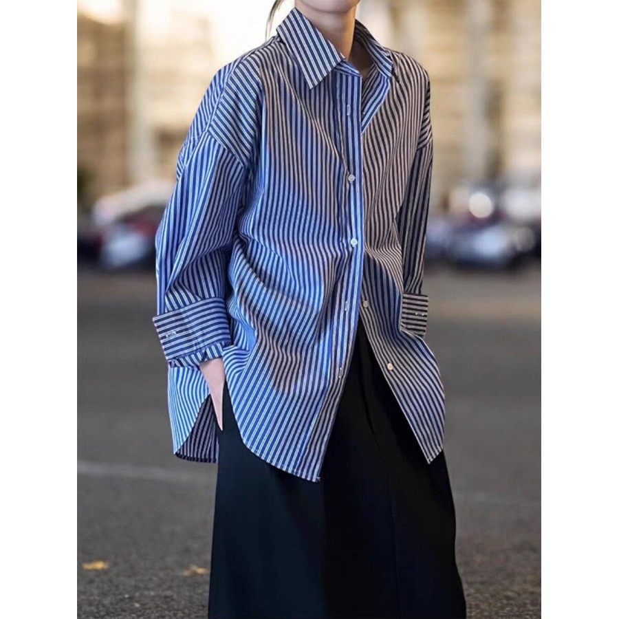 Blauw gestreept losvallend dam - Vintage Fashion Hong Kong recensie en prijs