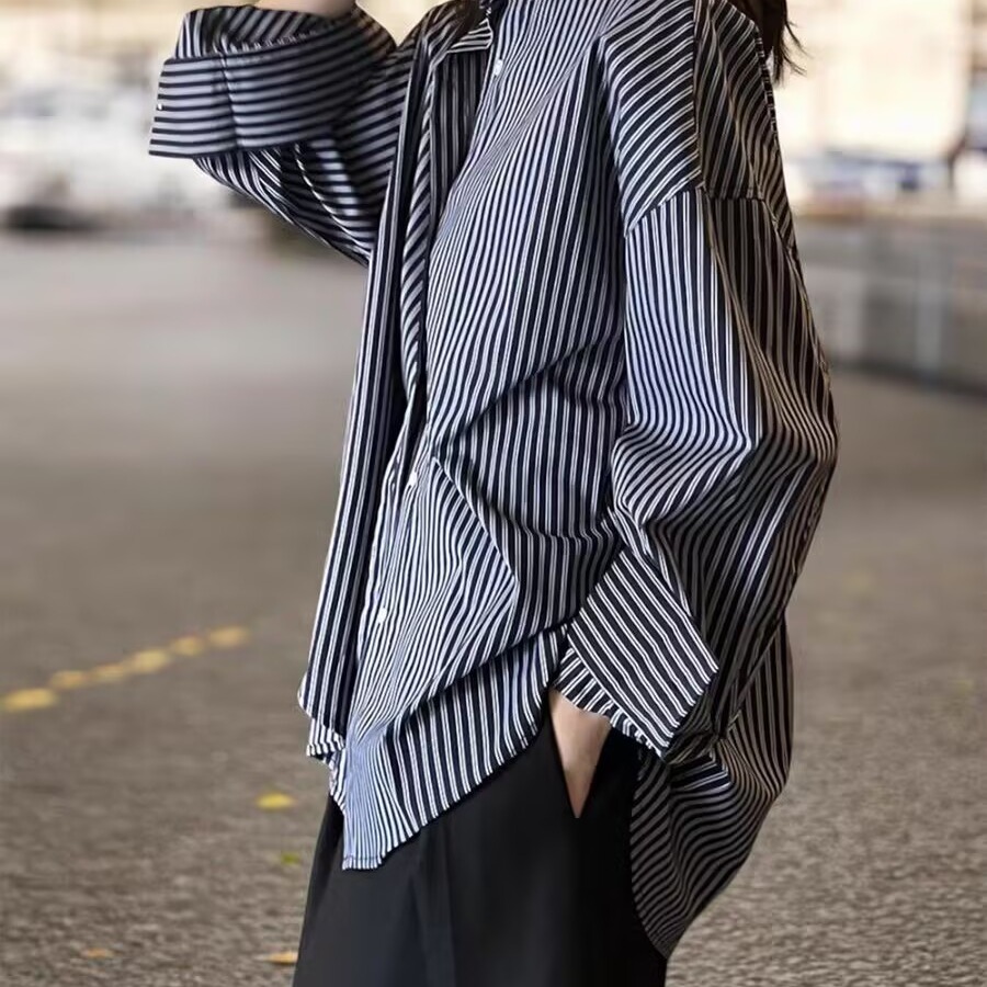 Blauw gestreept losvallend dam - Vintage Fashion Hong Kong recensie en prijs